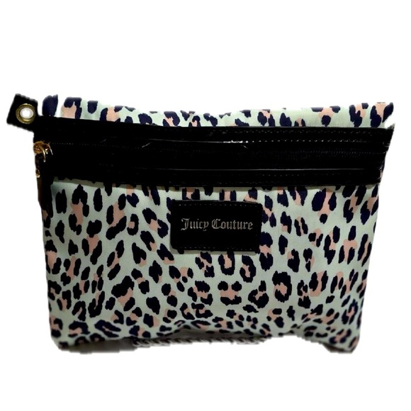 Juicy Couture Leopard Print Clutch - Black and Cream Cosmetic Case - Picture 1 of 8